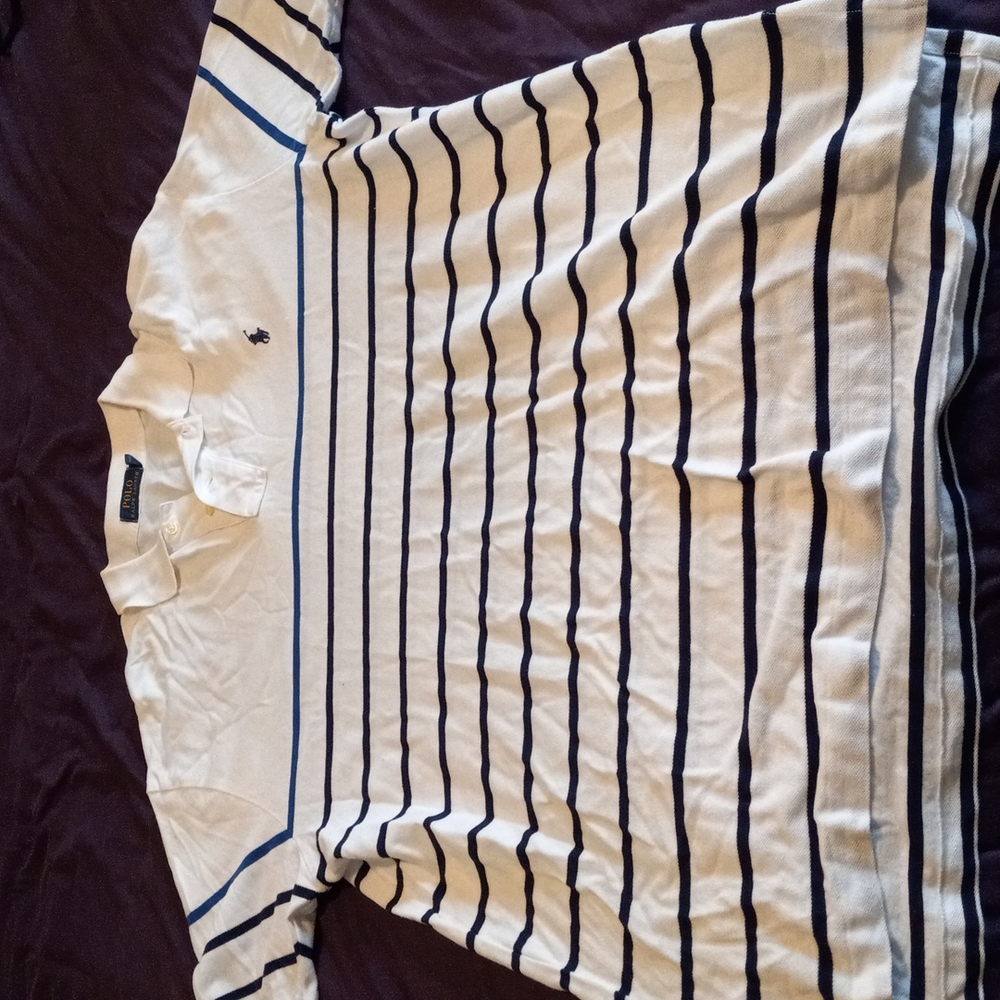 Ralph Lauren Polo Men's Shirt, XL, White w/blue stripes
